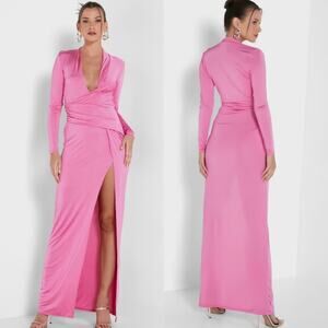 NWT Missguided Pink Slinky Drape Front Maxi Dress